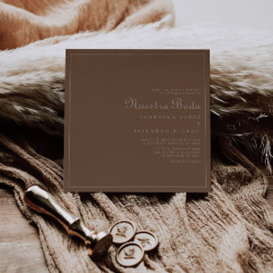 Minimalist Brown Evening Boho Nuestra Boda Wedding Invitation