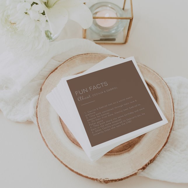 Minimalist Brown Evening Trivia Fun Facts Wedding  Napkin (Creator Uploaded)