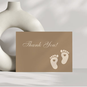 Minimalist Brown Footprints Gender Reveal Party Thank You Card