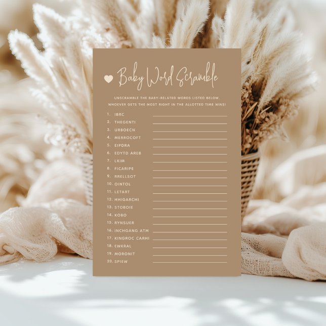 Minimalist Brown Gender Reveal Baby Word Scramble (Creator Uploaded)