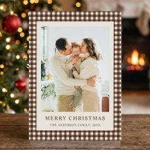 Minimalist Brown Gingham Christmas Photo