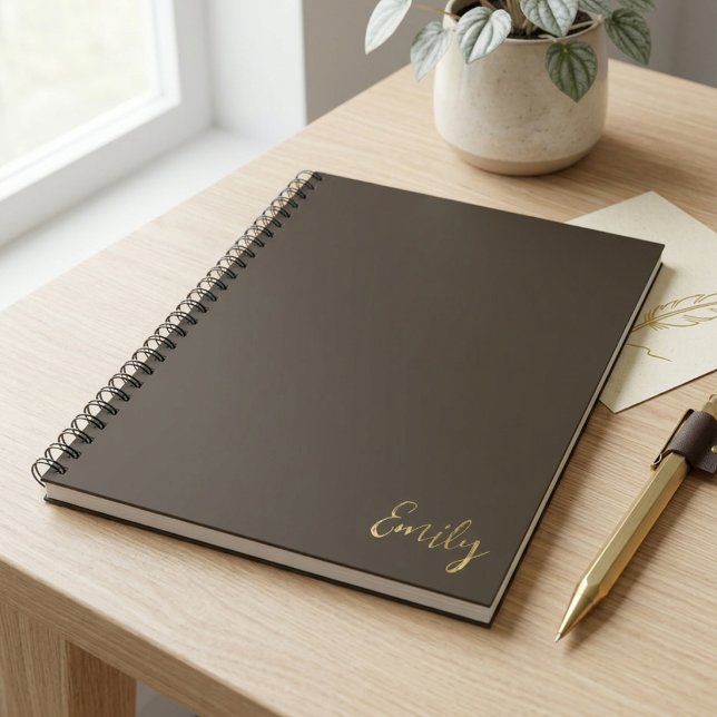 Minimalist Brown Gold Script Name Design Notebook (Creator Uploaded)