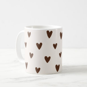 Minimalist Brown Hearts Pattern   Aesthetic Neutra Coffee Mug