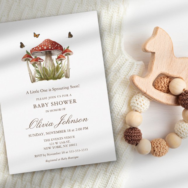 Minimalist Brown Maroon Mushroom Theme Baby Shower Invitation (Creator Uploaded)