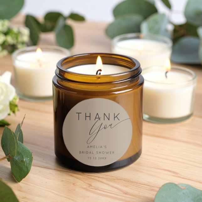 Minimalist Brown Mocha Thank You Bridal Shower  Classic Round Sticker (Creator Uploaded)