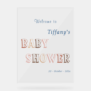 Minimalist Brown Modern Gender Neutral Baby Shower Acrylic Sign