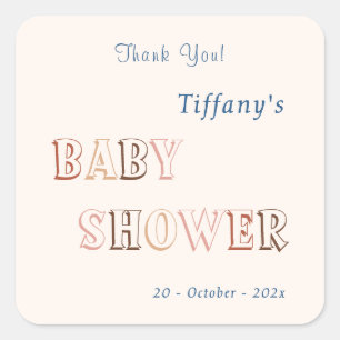 Minimalist Brown Modern Gender Neutral Baby Shower Square Sticker