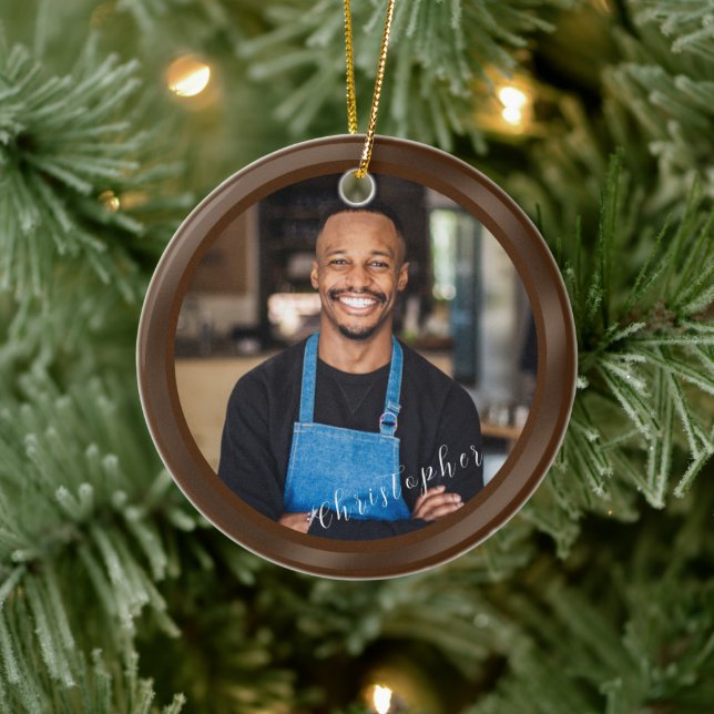 Minimalist Brown Photo Ceramic Ornament (Tree)