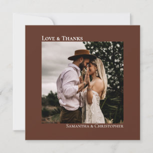 Minimalist Brown Simple Wedding Photo Love & Thank You Card