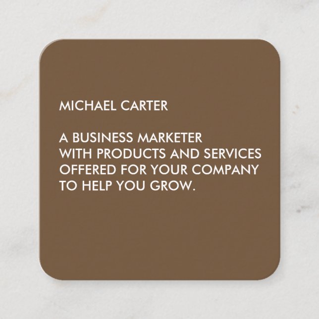 Minimalist Brown Square Business Card (Front)