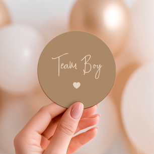 Minimalist Brown Team Boy Gender Reveal Classic Round Sticker