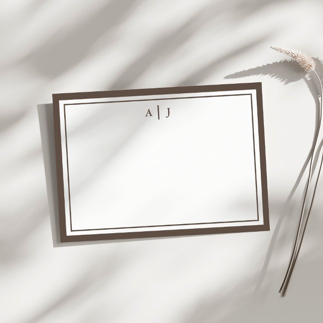 Minimalist Brown Two Border Monogram Card (Creator Uploaded)