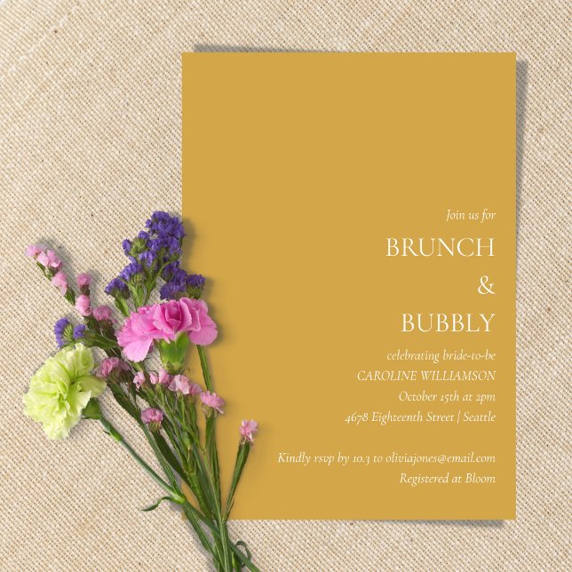 Minimalist Brunch Bubbly Bridal Shower Yellow Invitation (Creator Uploaded)