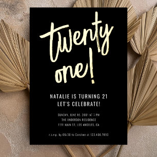 Minimalist Brush Script Black Gold 21st Birthday