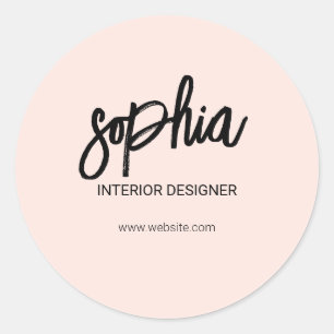 Minimalist Brush Script Blush Pink Classic Round Sticker