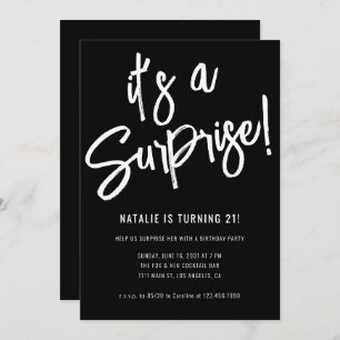Minimalist Brush Script Surprise Birthday Party Invitation