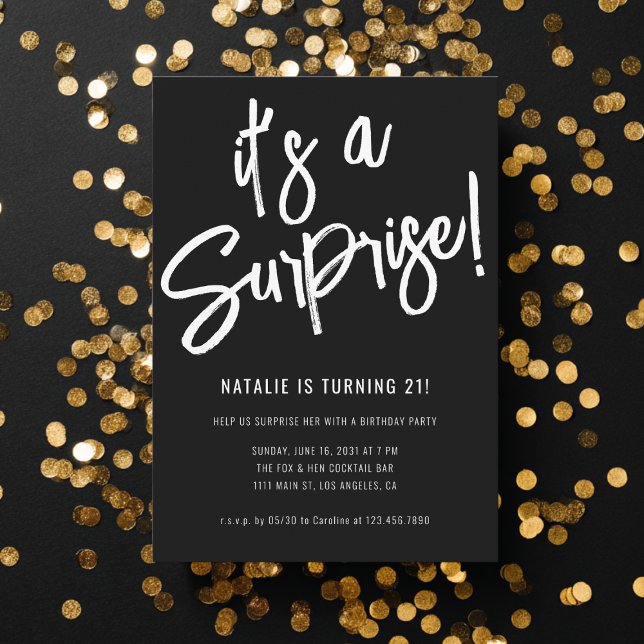 Minimalist Brush Script Surprise Birthday Party Invitation (Creator Uploaded)