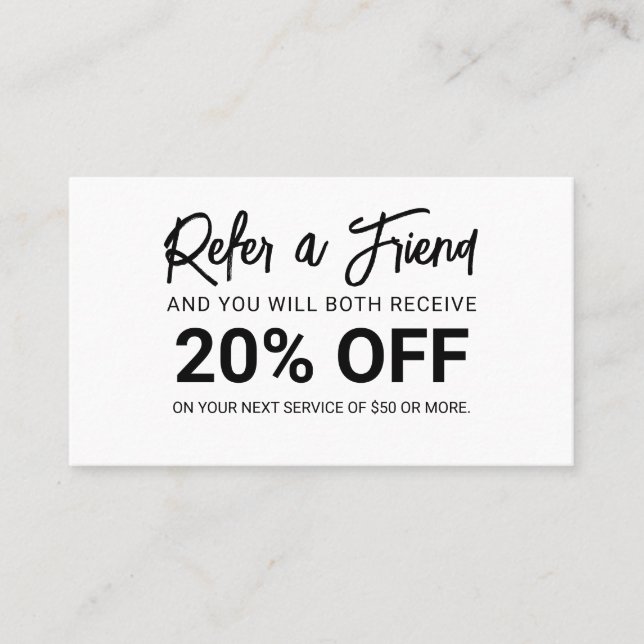 Minimalist Brush Script White Referral Card (Front)