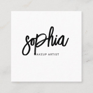 Minimalist Brush Script White Square Business Card