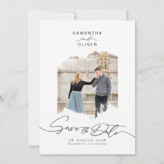 Minimalist Brush Stroke Photo Frame Save the Date Invitation