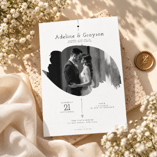 Minimalist Brush Stroke Photo Wedding Invitation