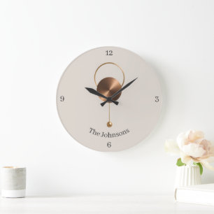 Minimalist Brushed Bronze Custom Monogram Large Clock