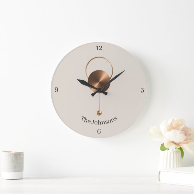 Minimalist Brushed Bronze Custom Monogram Large Clock (Home)