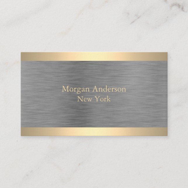 Minimalist Brushed Metal Gold Banding Business Card (Front)