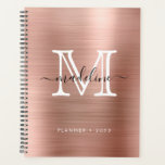 Minimalist Brushed Metal Rose Gold Modern Monogram Planner<br><div class="desc">Glam Minimalist Rose Gold Modern Script Monogram Planner</div>