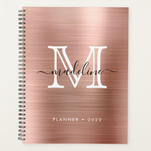 Minimalist Brushed Metal Rose Gold Modern Monogram Planner