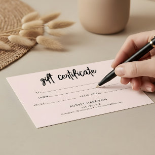 Minimalist BrushScript Blush Pink Gift Certificate
