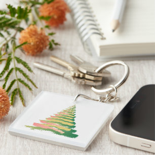 Minimalist Brushstroke Christmas Tree Key Ring