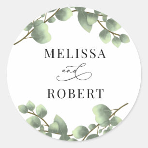 Minimalist Budget Eucalyptus Wedding Classic Round Sticker