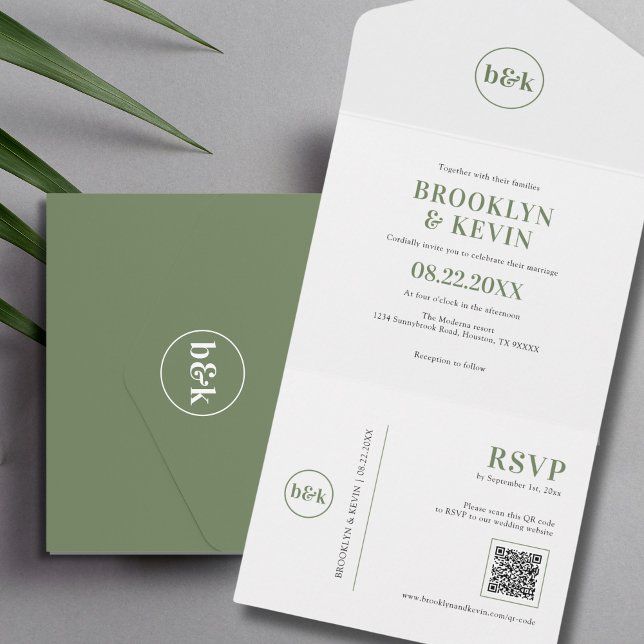 Minimalist Budget Olive Green QR Code | PHOTO All In One Invitation (Minimalist Budget Olive Green QR Code  PHOTO All In One Invitation)