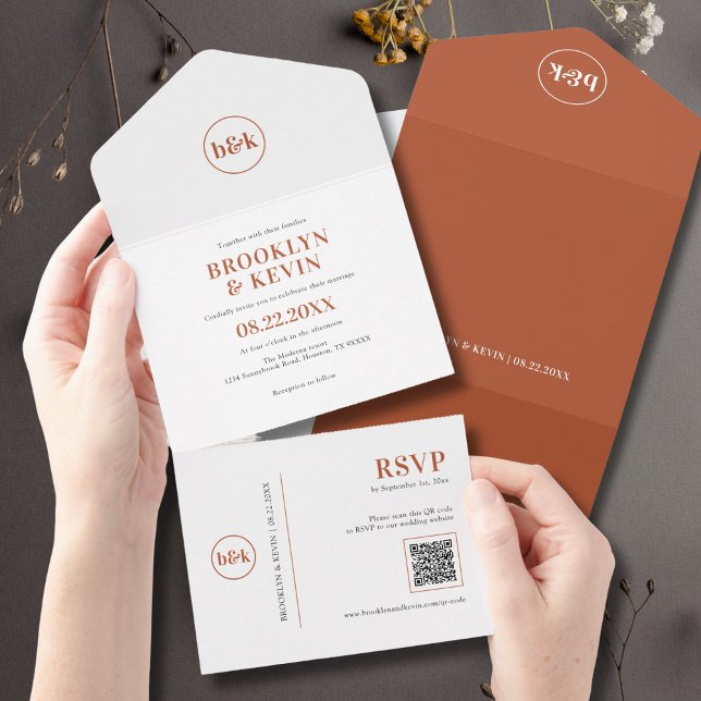 Minimalist Budget Terracotta Rust QR Code + RSVP All In One Invitation (Minimalist Budget Terracotta Rust QR Code + RSVP All In One Invitation)