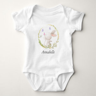 Minimalist Bunny and Butterflies Baby Shower Bodysuit