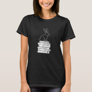 Minimalist Bunny Book Stack - Vector Reading Art T-Shirt