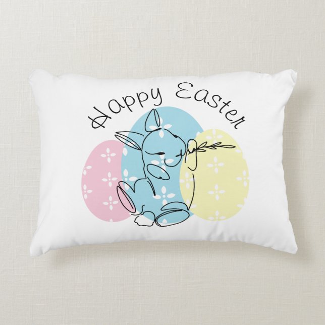 Minimalist Bunny Line Art Easter Eggs Spring  Decorative Cushion (Front)