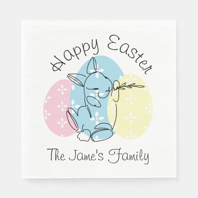 Minimalist Bunny Line Art Easter Eggs Spring   Napkin (Front)
