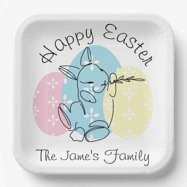 Minimalist Bunny Line Art Easter Eggs Spring    Paper Plate (Front)