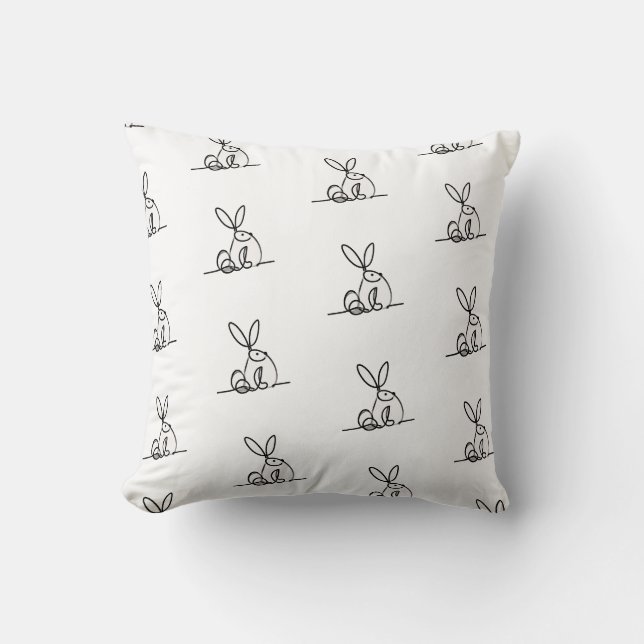 Minimalist Bunny Line Art Pillow (Front)