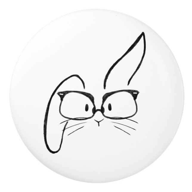 Minimalist Bunny Rabbit with Glasses Ceramic Knob (Front)