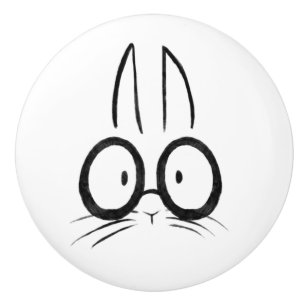Minimalist Bunny Rabbit With Glasses Ceramic Knob