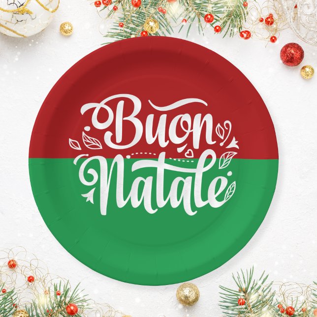 Minimalist Buon Natale Italian Merry Christmas Paper Plate (Creator Uploaded)