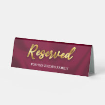 Minimalist Burgundy and Gold Wedding Reserved Seat