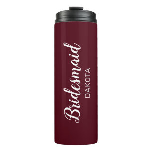 Minimalist Burgundy Bridesmaid Name Thermal Tumbler