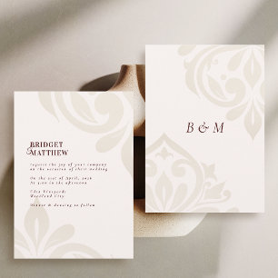 Minimalist Burgundy Cream Classic Damask Wedding Invitation