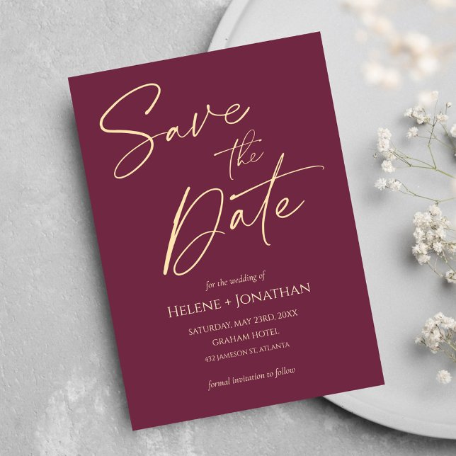 Minimalist Burgundy Elegant Wedding Save The Date Invitation (Minimalist Burgundy Elegant Wedding Save The Date Invitation)
