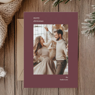 Minimalist Burgundy Frame Christmas Photo  Holiday Card