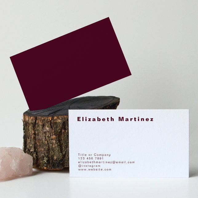 Minimalist Burgundy Front and Back Personalised Business Card (Creator Uploaded)